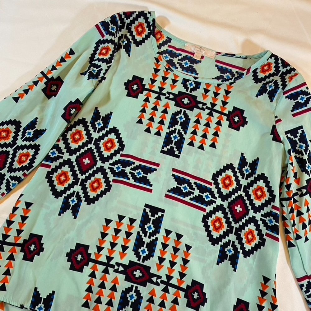 Pretty Mint Western print Moa Moa Girls Long sleeve top Size Medium - Picture 2 of 6